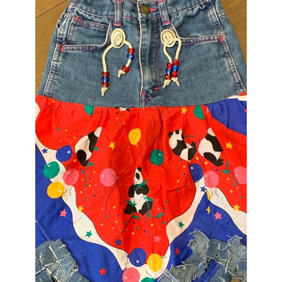 Sugartime Vintage Party Panda Denim Southwestern Boho Upcycle Skirt 6X - Picture 2 of 8